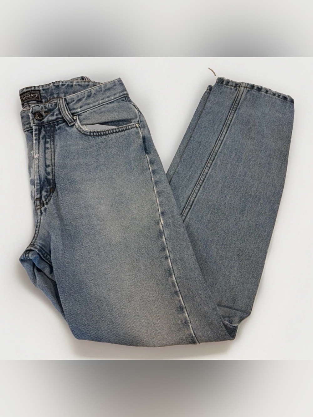 Vintage 90s Versace Mom Jeans Distressed Straight Leg Light Wash 30x30 Women's
